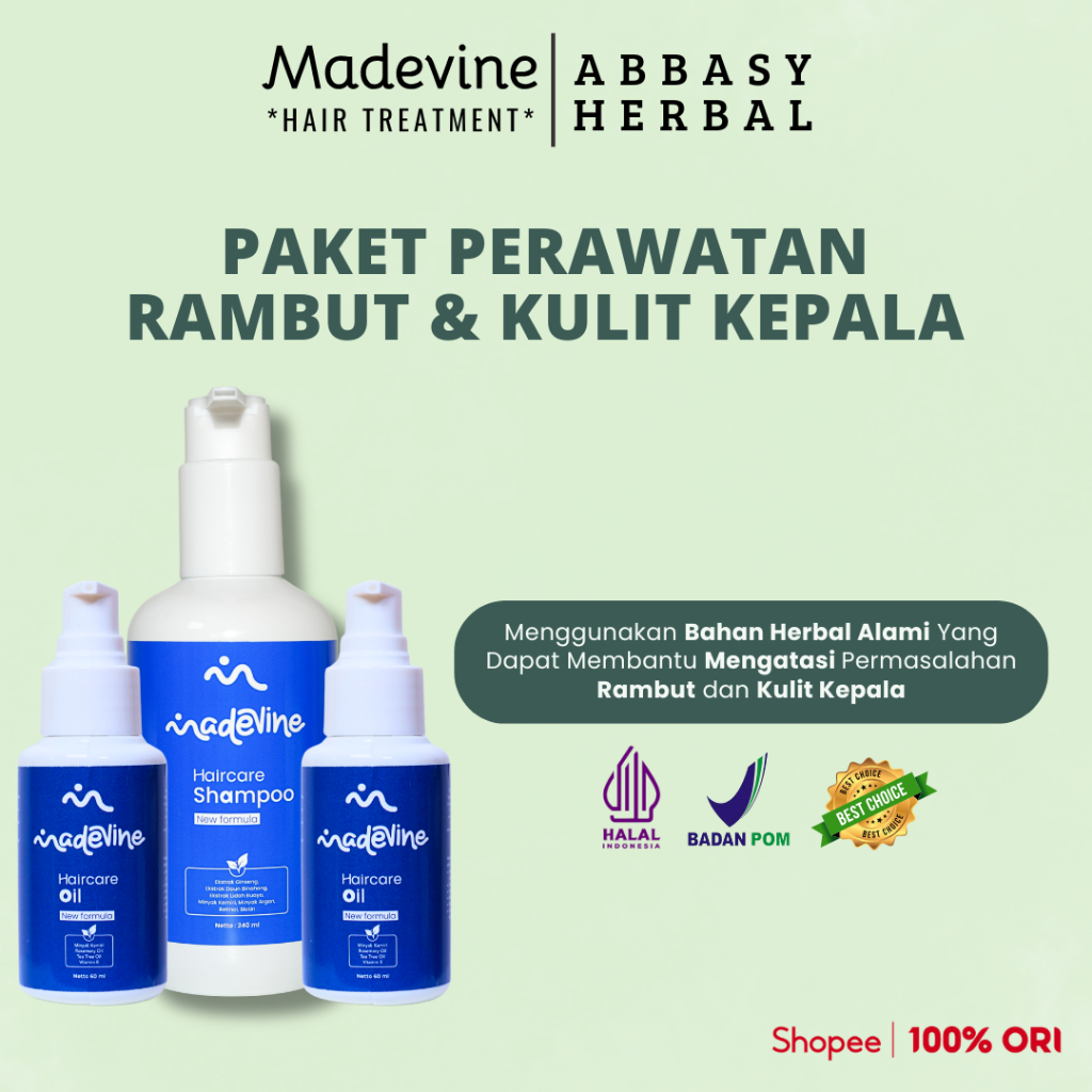 Paket Madevine Shampoo + Oil 2 Pcs - Perawatan Rambut Rontok Dan Ketombe | Aman BPOM
