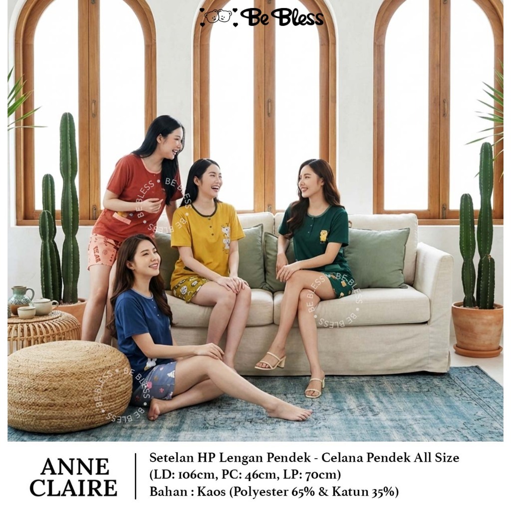 Baju Tidur | Setelan Wanita Kekinian | ANNE CLAIRE | HP Dewasa All Size Lengan Pendek - Celana Pende