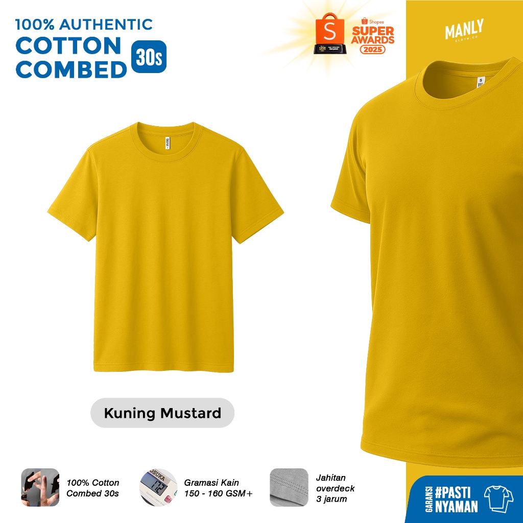 100% ASLI COTTON COMBED 30s KAOS POLOS KUNING