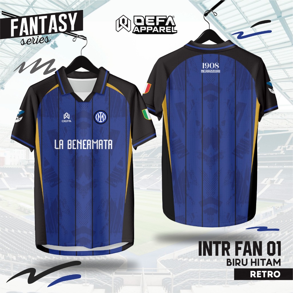 JERSEY BOLA/FUTSAL FANTASY - Style Retro 1908 Biru Hitam Full Printing