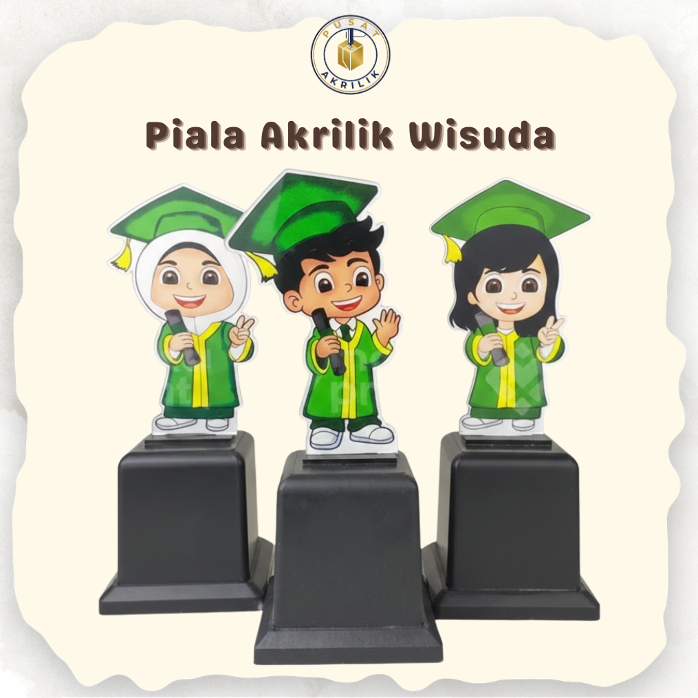 Piala Akrilik Wisuda (Hijab Hijau), Piala Akrilik Wisuda Karakter Almamater Hijau, Piala Kelulusan, 