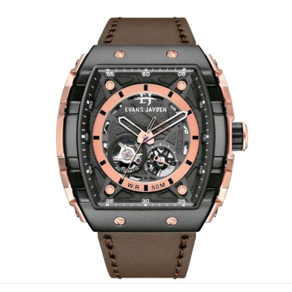 Jam Tangan Pria Evans Jayden 9564 Automatic Strap Leather Original Garansi 1 Tahun
