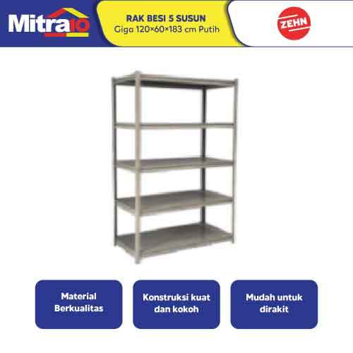 Rak Besi ZEHN Giga 120×60×183 cm, 5 Susun Warna Putih- Proteksi Ganda Extra Bubble Wrap