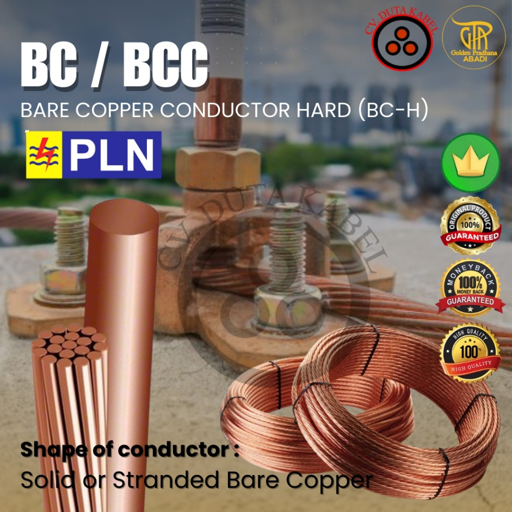 Kabel BC 1x4 mm2/1x4mm2/1 x 4 mm2 FULL (Grounding Wire) Standar PLN (BCC / Bare Copper Conductor / G