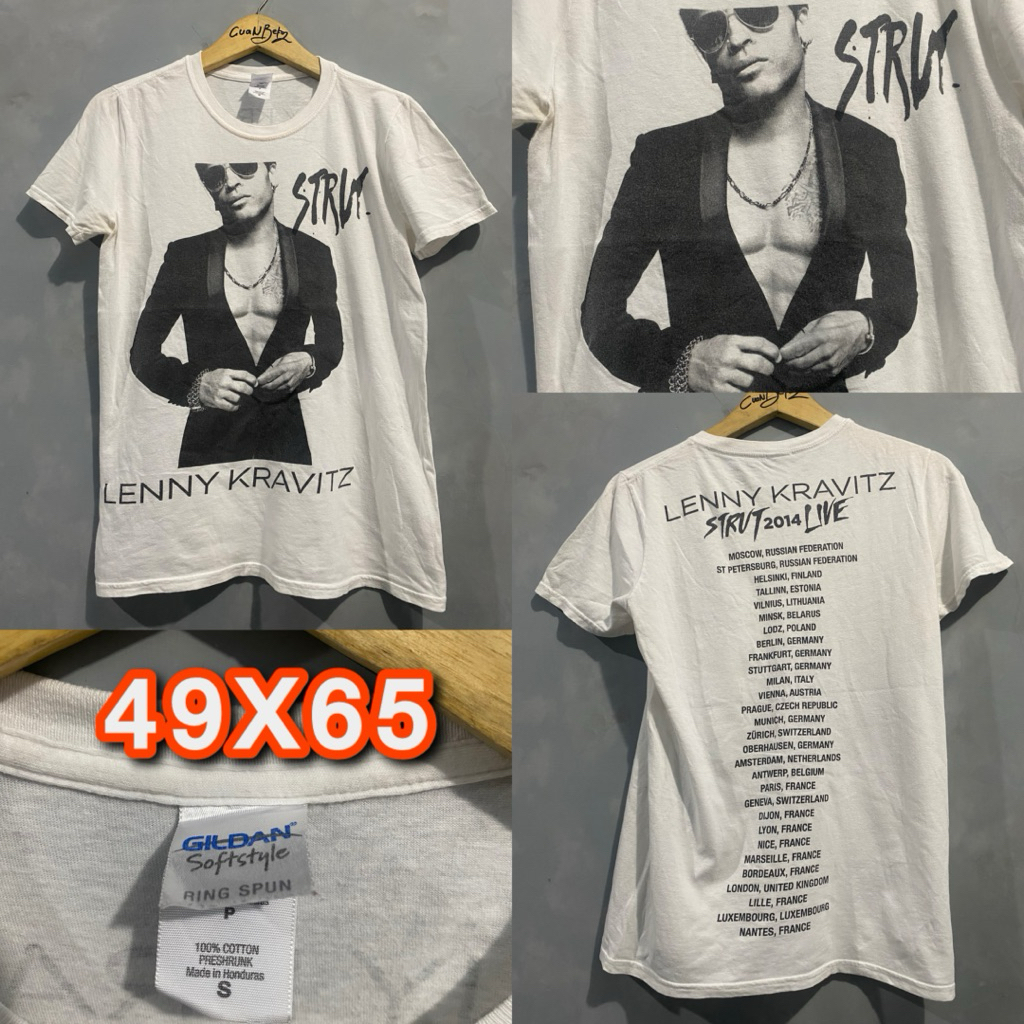 Kaos Musik Lenny Kravitz Strut Live 2014 Tour - Vintage Look White