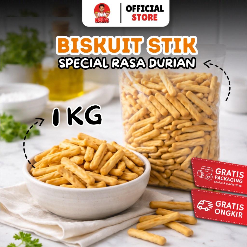 Kue Biskuit Stick 1Kg Grosir Kiloan // Aneka Makanan Ringan Nolis Snack Biskuit Aroma Durian
