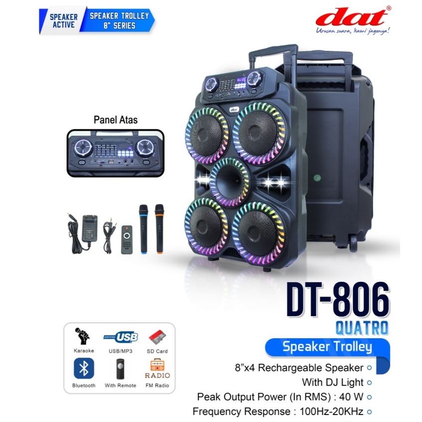 DAT DT 806 Quatro Speaker Trolley 8 Inch Microphone Garansi Resmi