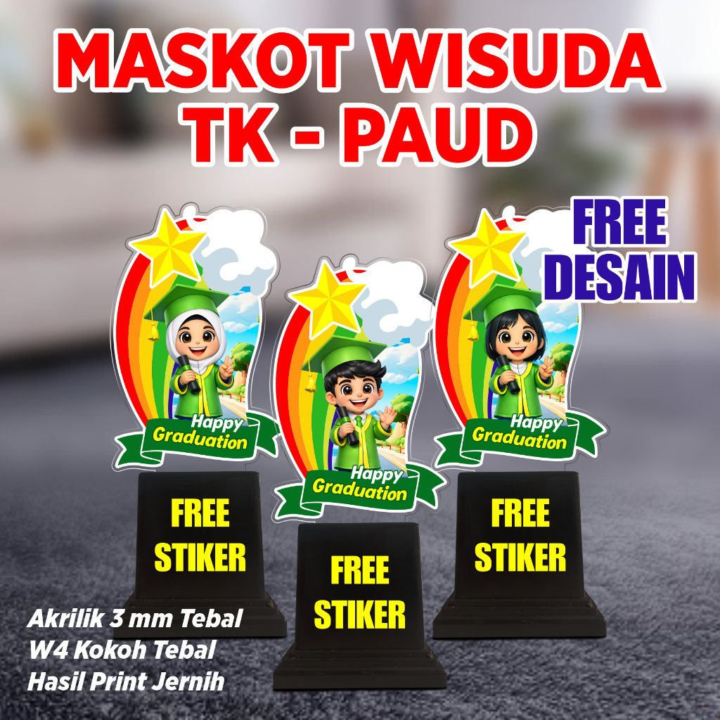Plakat Wisuda TK - PAUD Hijau Free Stiker | Akrilik Wisuda TK - PAUD | Maskot Wisuda TK - PAUD