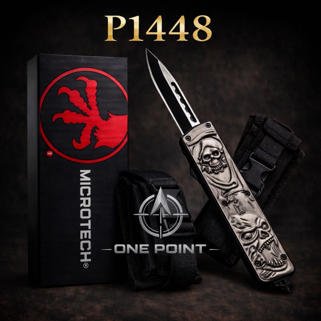 Pisau Lipat OTF P1448 Motif Skull Premium | Koleksi Outdoor Tool | Full Set Box