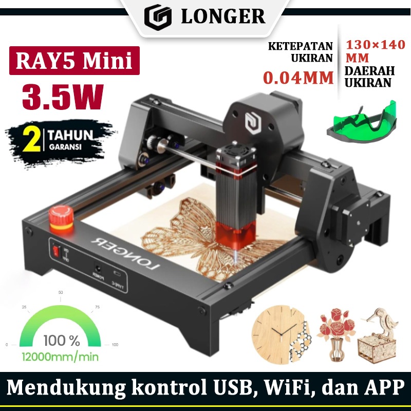 LONGER RAY5 Mesin Laser Cutting 3.5W Laser Engraver Mini 0.04mm Presisi Tinggi 12,000mm/min Untuk Ka
