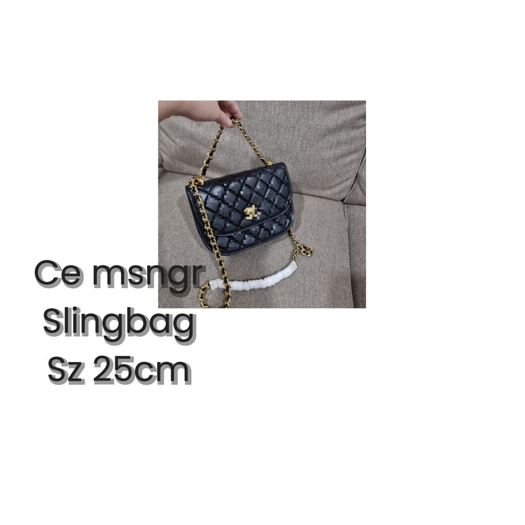 tas selempang msngr kulit tali rantai hitam