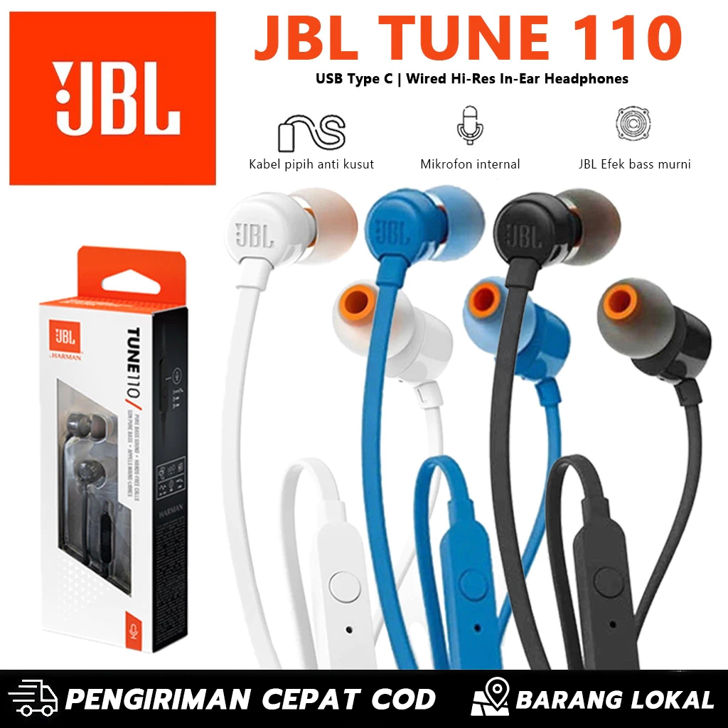 [COD]JBL Tune 110 In Earphone Pure Bass Sound Audio JBL T110