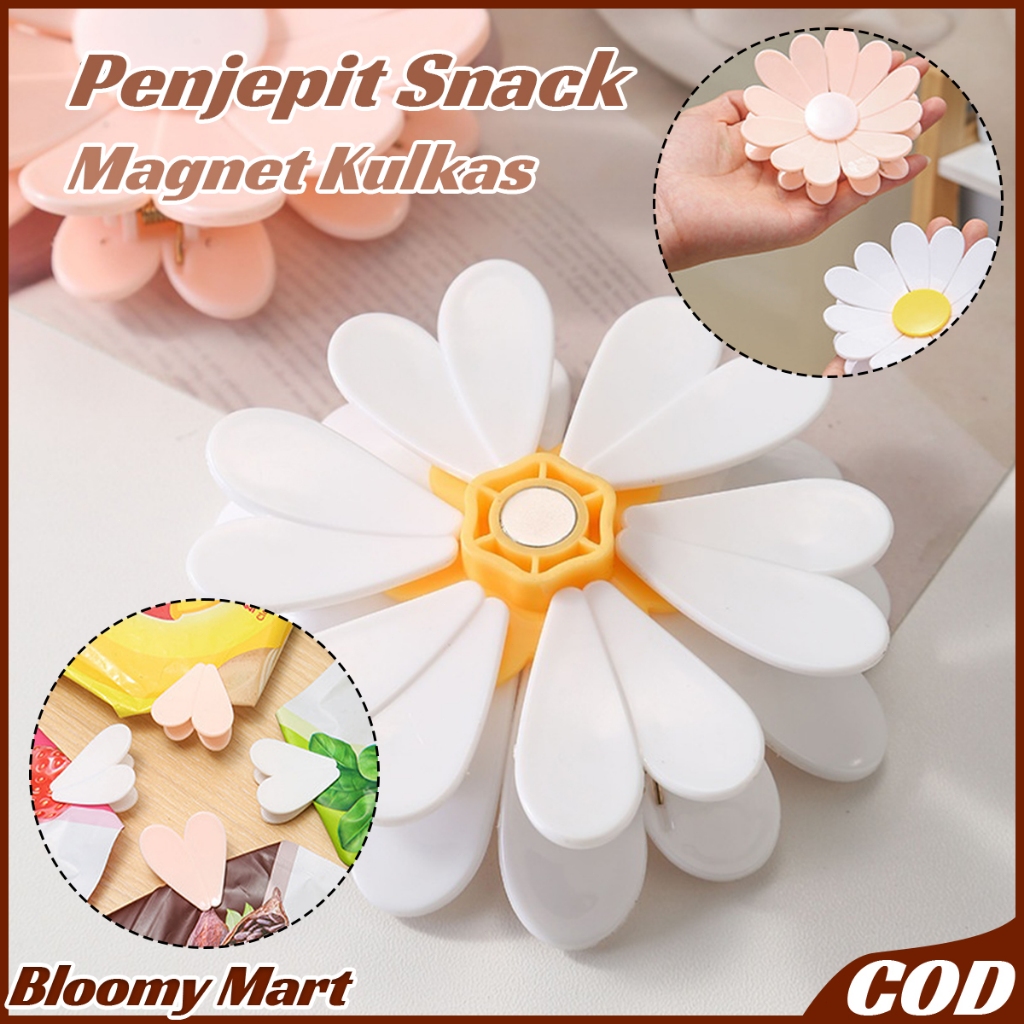 6pcs Penjepit Snack Bunga Daisy Estetis Magnet Kulkas Klip Penyegel Plastik Makanan Ringan Compact P