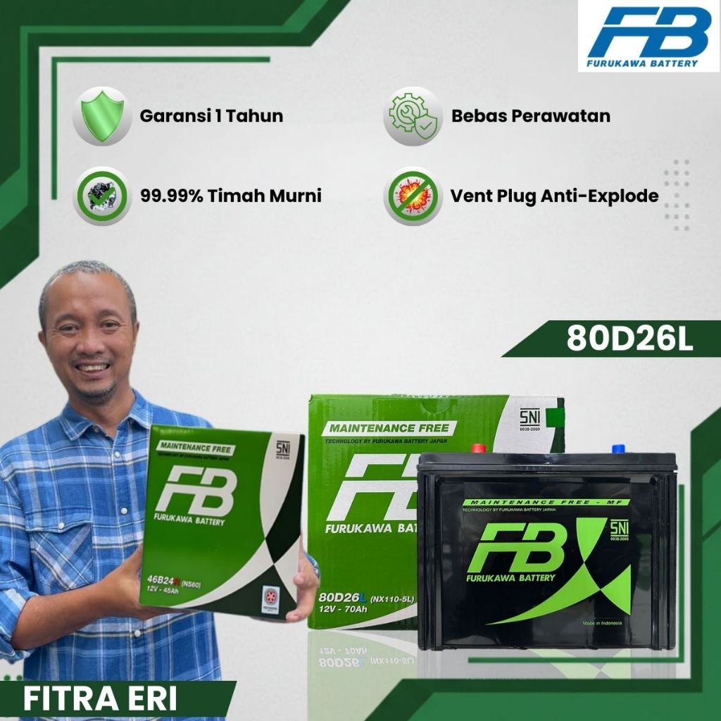 Furukawa Battery / FB Aki Mobil 80D26L 12V / 70Ah - Aki Kering INDOMOBIL