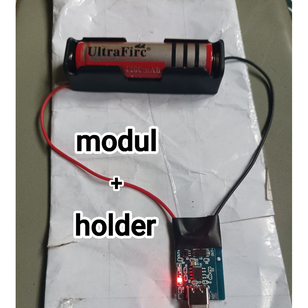 Modul Charger Type C + Holder Baterai 3.7 V  18650