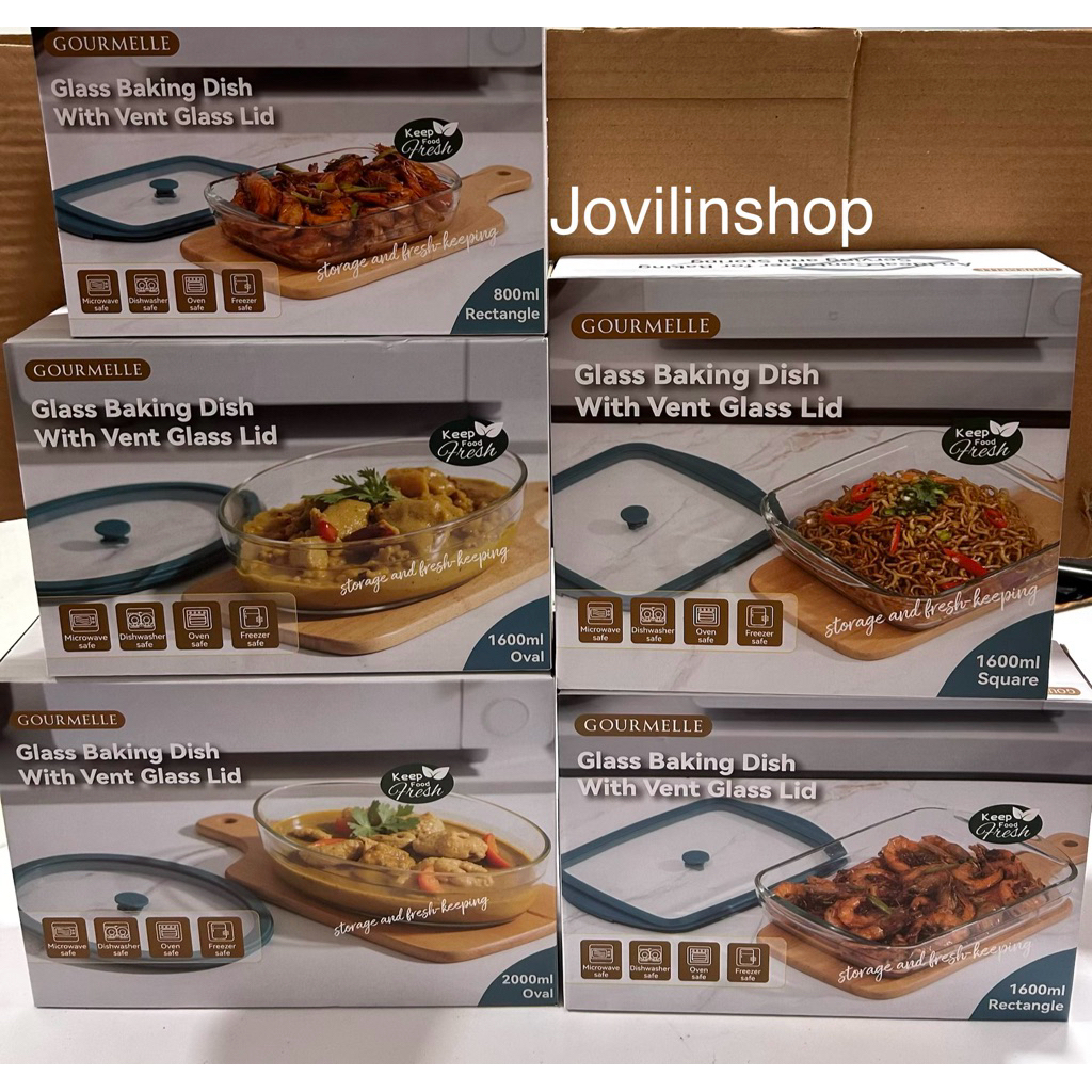 GOURMELLE Glass Baking Dish With Vent Glass Lid 800ml / 1600ml / 2000ml