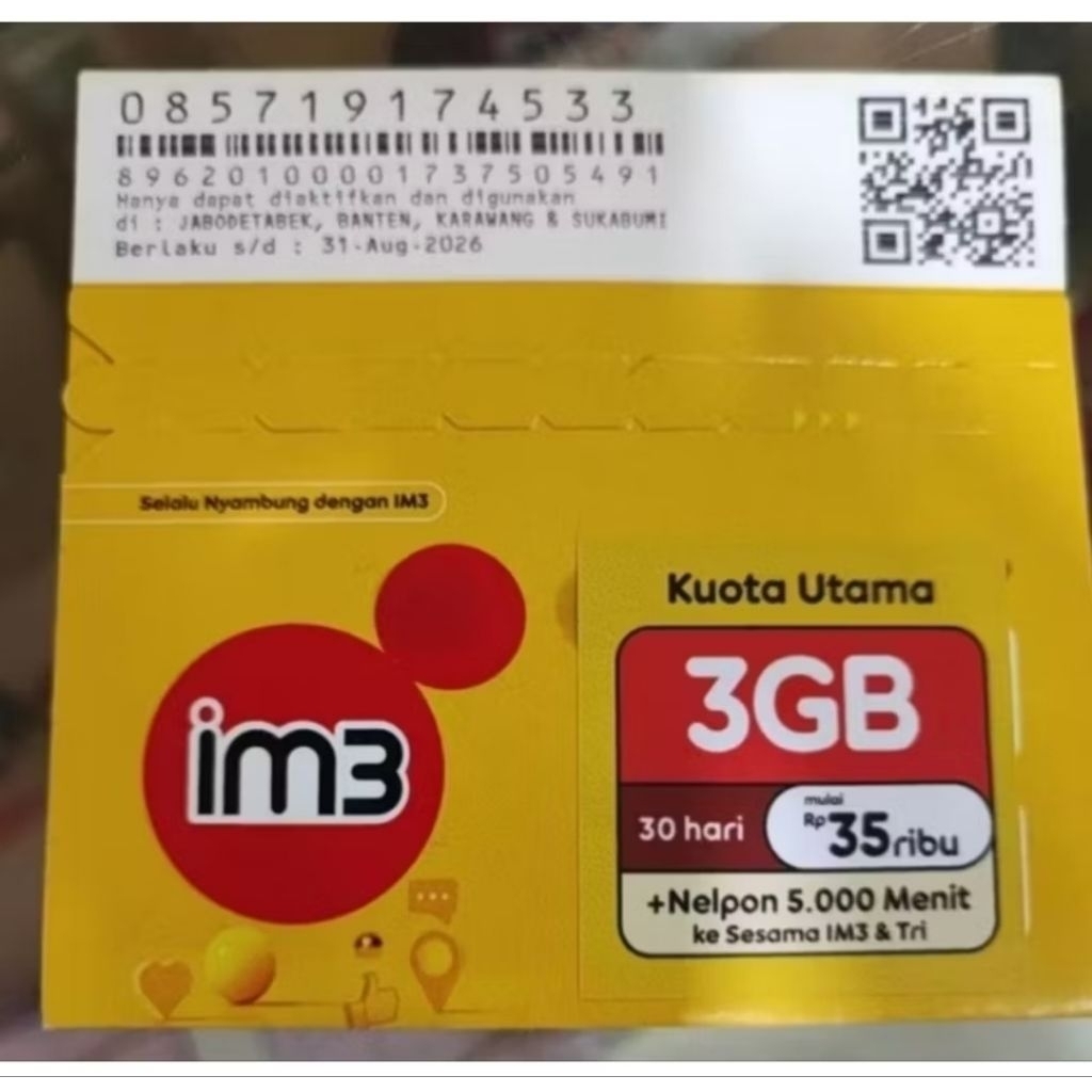 kartu perdana IM3 3GB (1BULAN)
