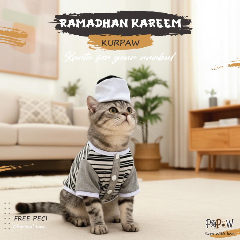 Baju Kucing Koko Muslim Kurta Kemeja Lebaran Anabul Cowok Lucu Murah Kostum Ramadhan Kurpaw