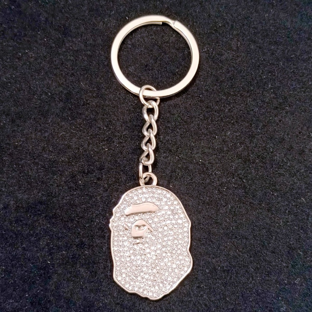 BAPE Ape Head Logo Bling Keychain Gantungan Kunci Silver A Bathing Ape