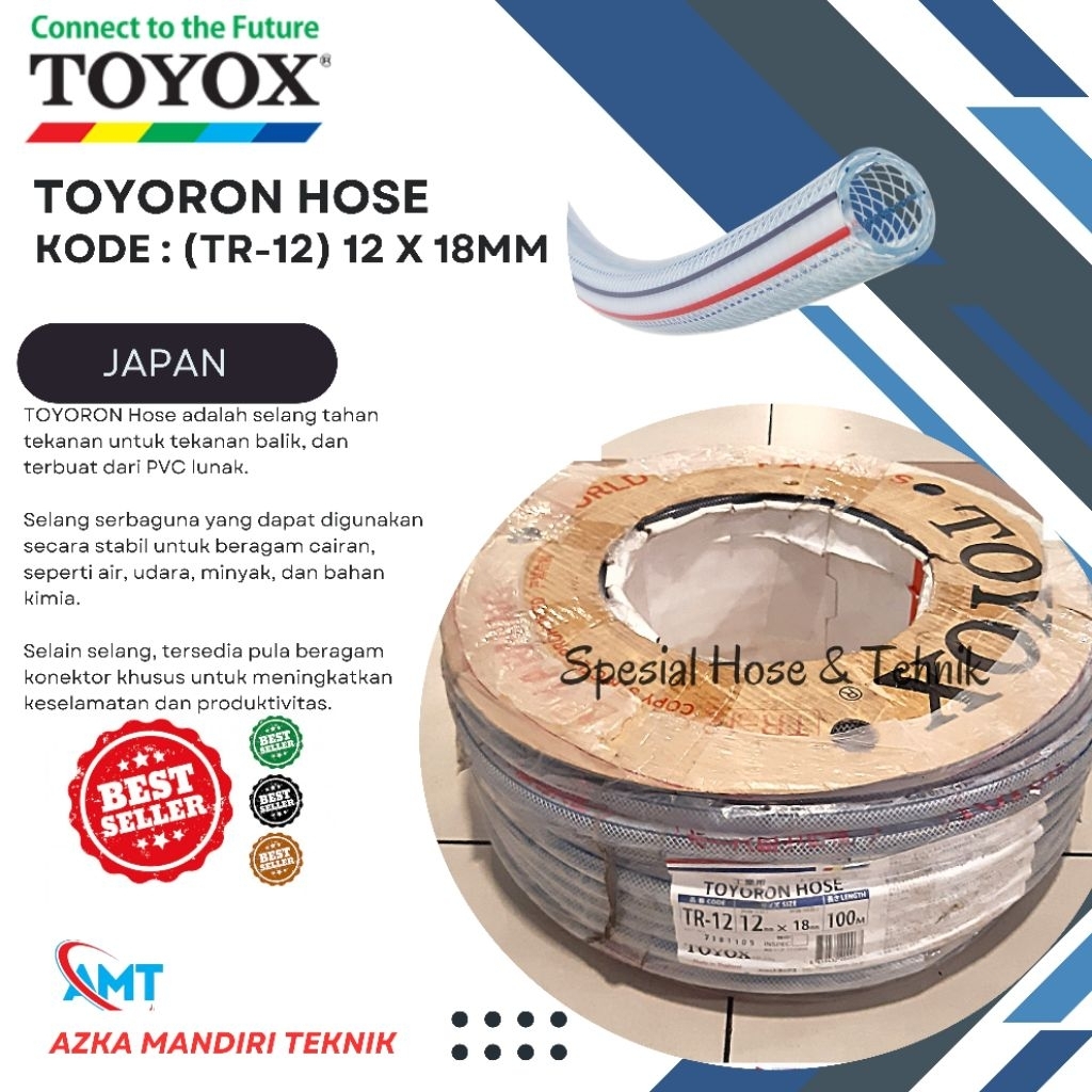 TOYOX TOYORON HOSE TR-12 (1/2") 1 ROLL 100 METER, SELANG BENANG TOYOX 12X 18MM
