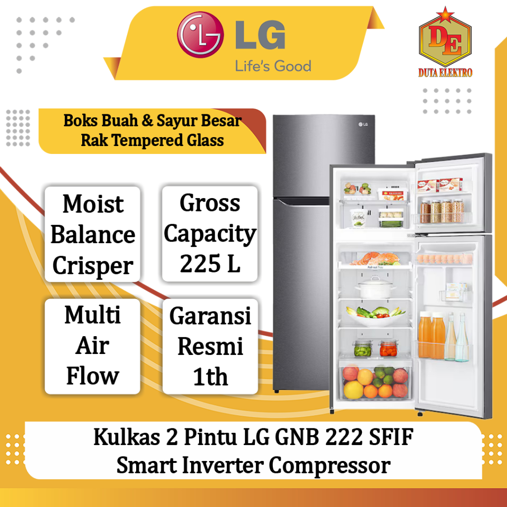 Kulkas 2 Pintu LG GNB 222 SFIF Smart Inverter Compressor