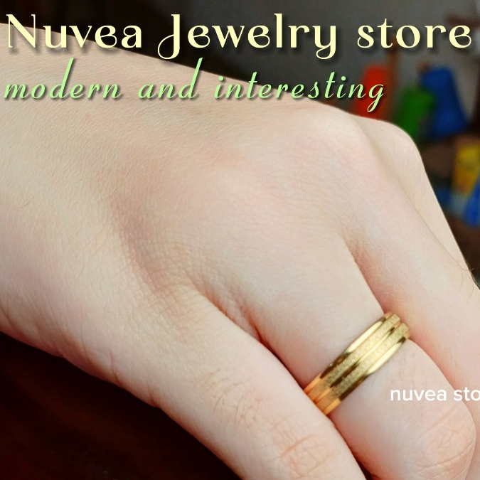 Cincin Titanium wanita pria stainless steel emas perihasan aksesoris gold cicin tunangan stainless s