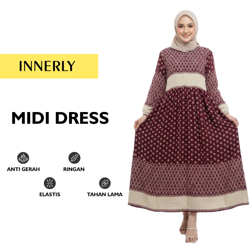 INNERLY Midi Dress Rayon Motif Busui Lengan Karet