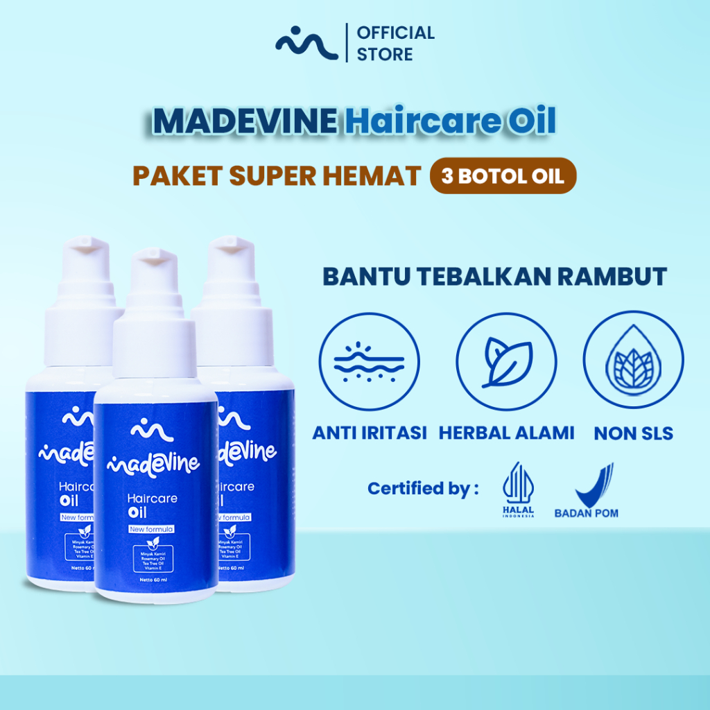 MADEVINE - Serum bebas rontok/botak/ketombe/kering dan penumbuh rambut - 3 Madevine Hair Oil (Paket 