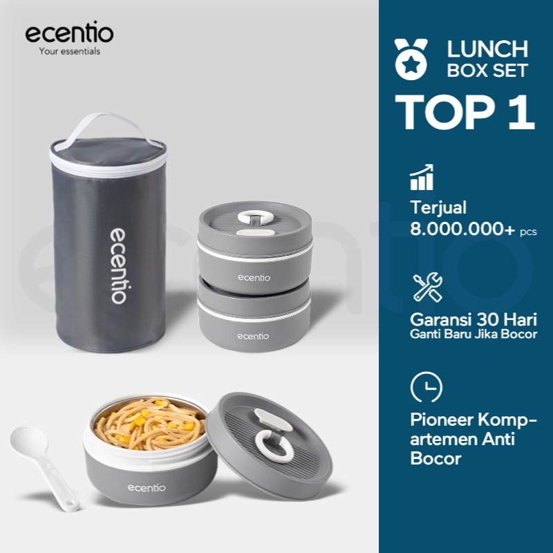 ecentio lunch box tas set 3pcs Kotak Makan anti tumpah 304 Stainless Steel tas bekal