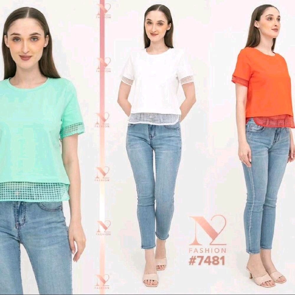 Atasan wanita kaos kombinasi tile transparant | Kaos polos premium import quality termurah | Atasan 