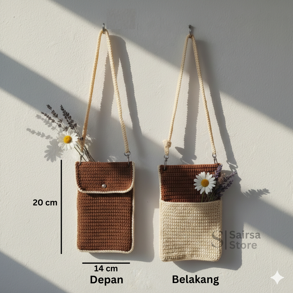 Tas Rajut Selempang HP | Tas Rajut Kotak | Tas Selempang Rajut