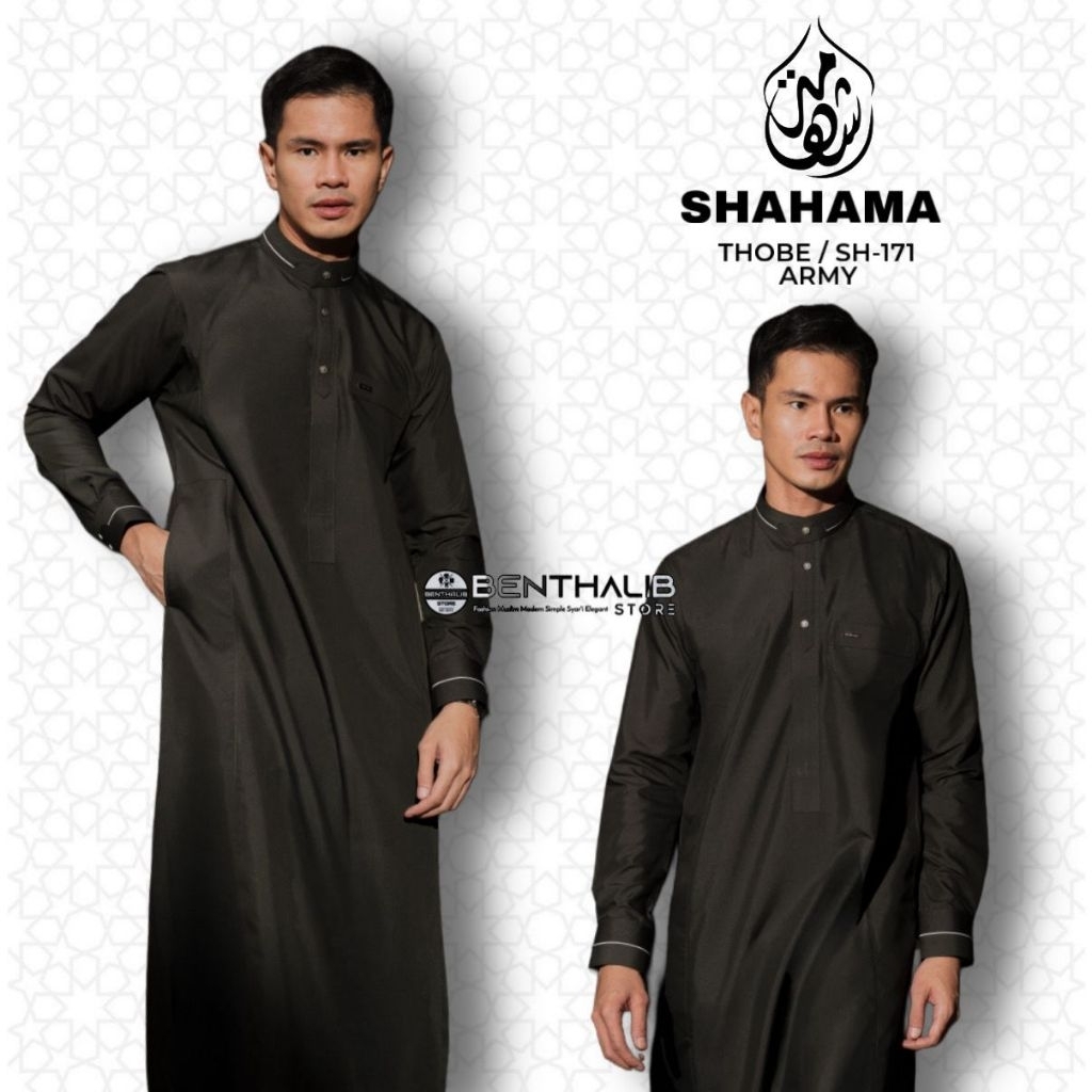 Jubah Shahama SH-171 Army Baju Gamis Pria Dewasa Modern Thobe Lengan Panjang Manset