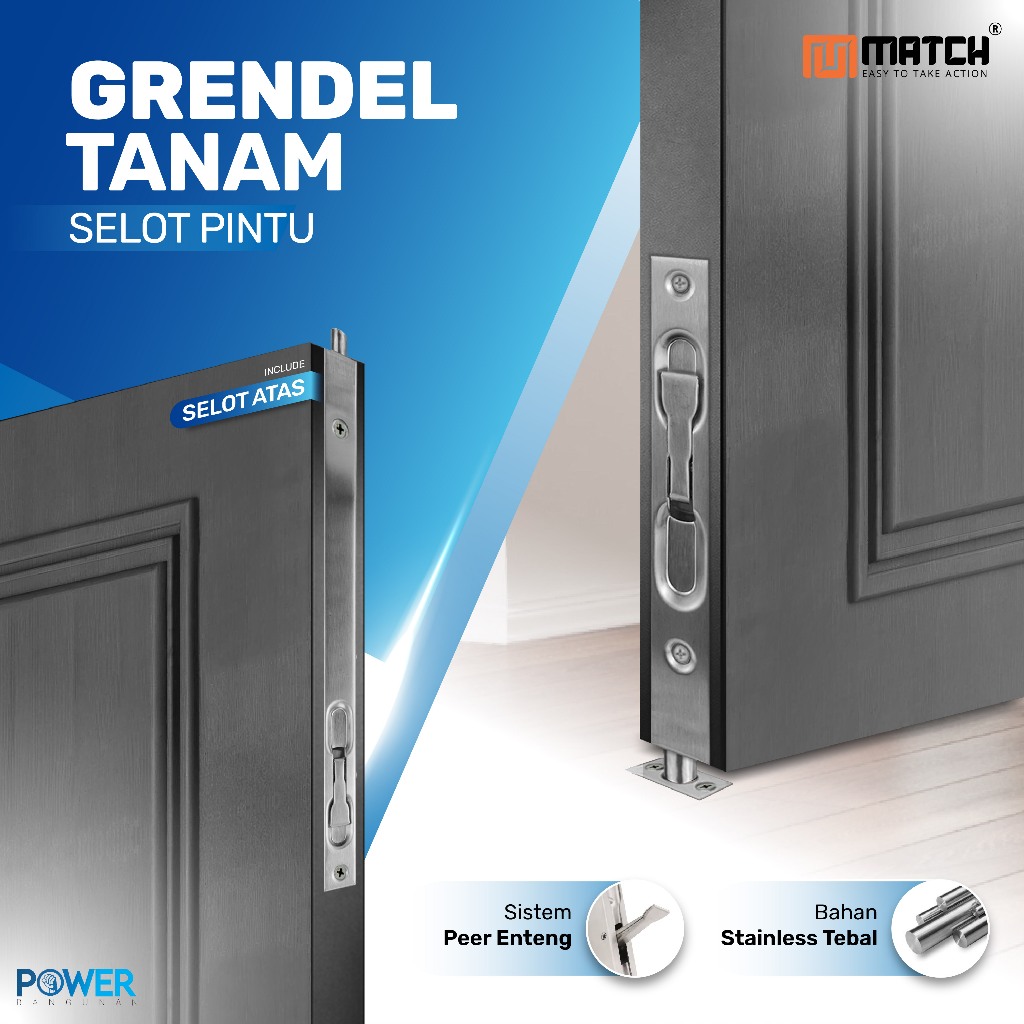 MATCH Slot Pintu Grendel Tanam 6 + 12 inch Stainless | Slot Kunci Pintu Kupu Tarung Tanam