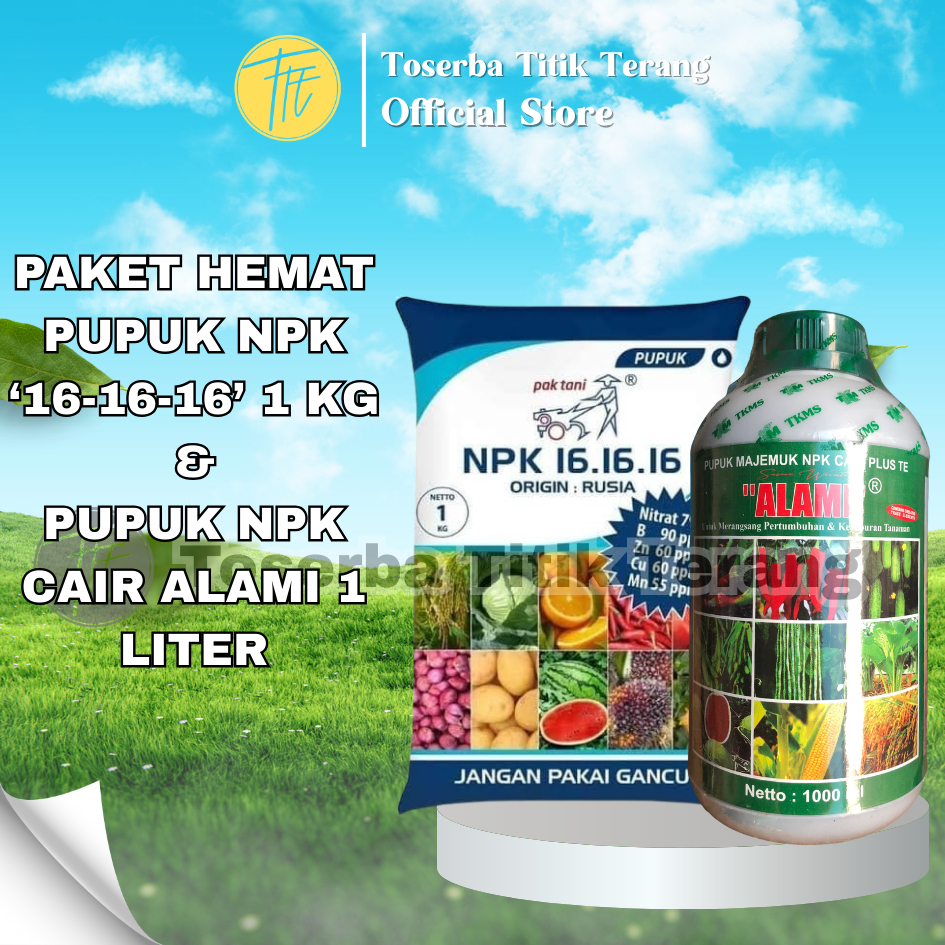 Paket Pupuk NPK 16-16-16 Pak Tani 1kg & Pupuk NPK Alami Cair 1L