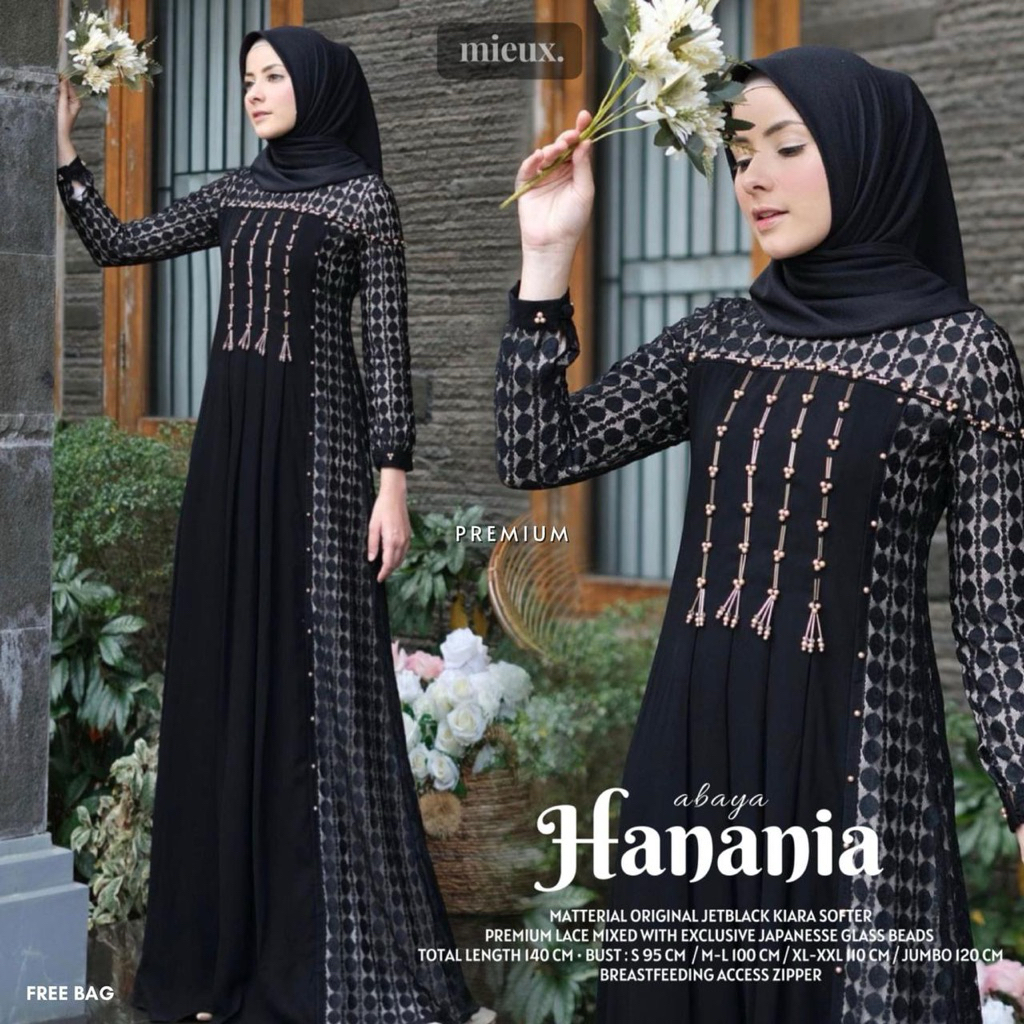 Hanania | Farasya | Jinan | Nourah Ori Mieux Gamis Pesta Lebaran Turkey Abaya Material Crezia Crepe 
