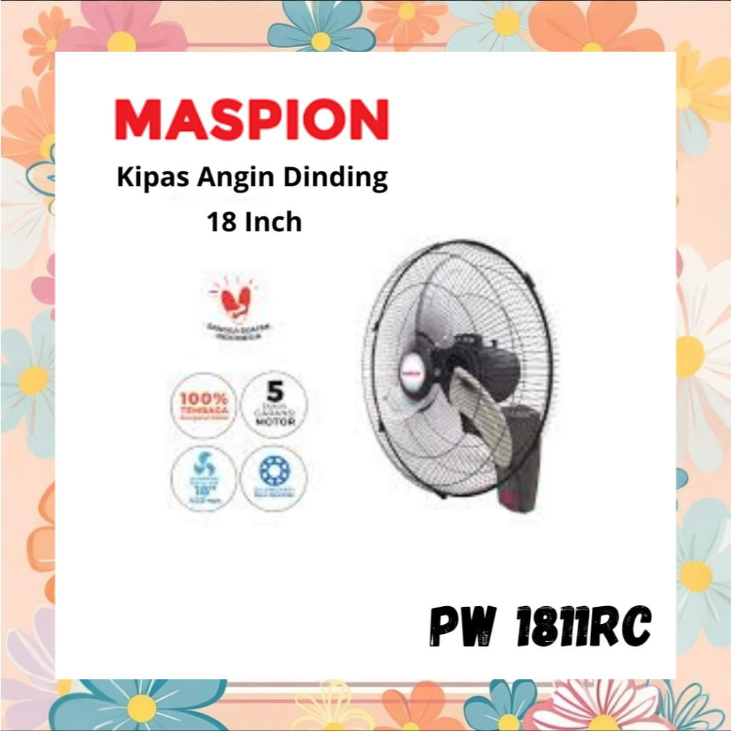 Maspion PW 1811RC kipas angin dinding 18 inch low watt wall fan besi PW1811 RC 1811 RC