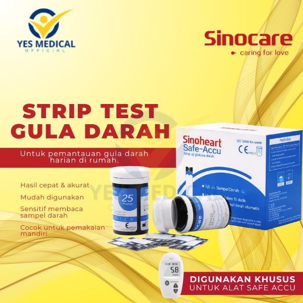 Sinoheart Safe Accu Strip Uji Gula Darah (25 Strip & 50 Strip) Strip Uji Gula Darah BONUS JARUM