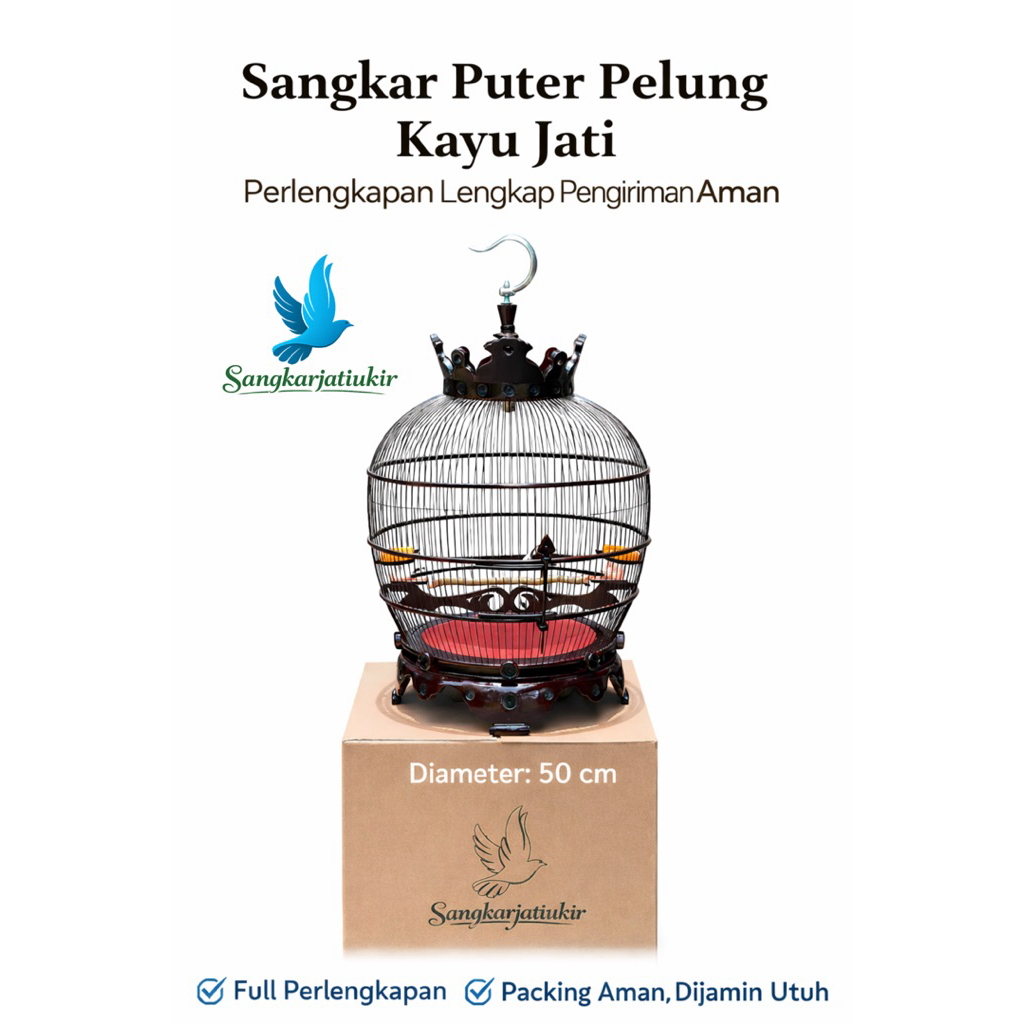 Sangkar Derkuku Puter Pelung Kayu Jati Diameter 50 cm Fullset Perlengkapan Lengkap Packing Aman