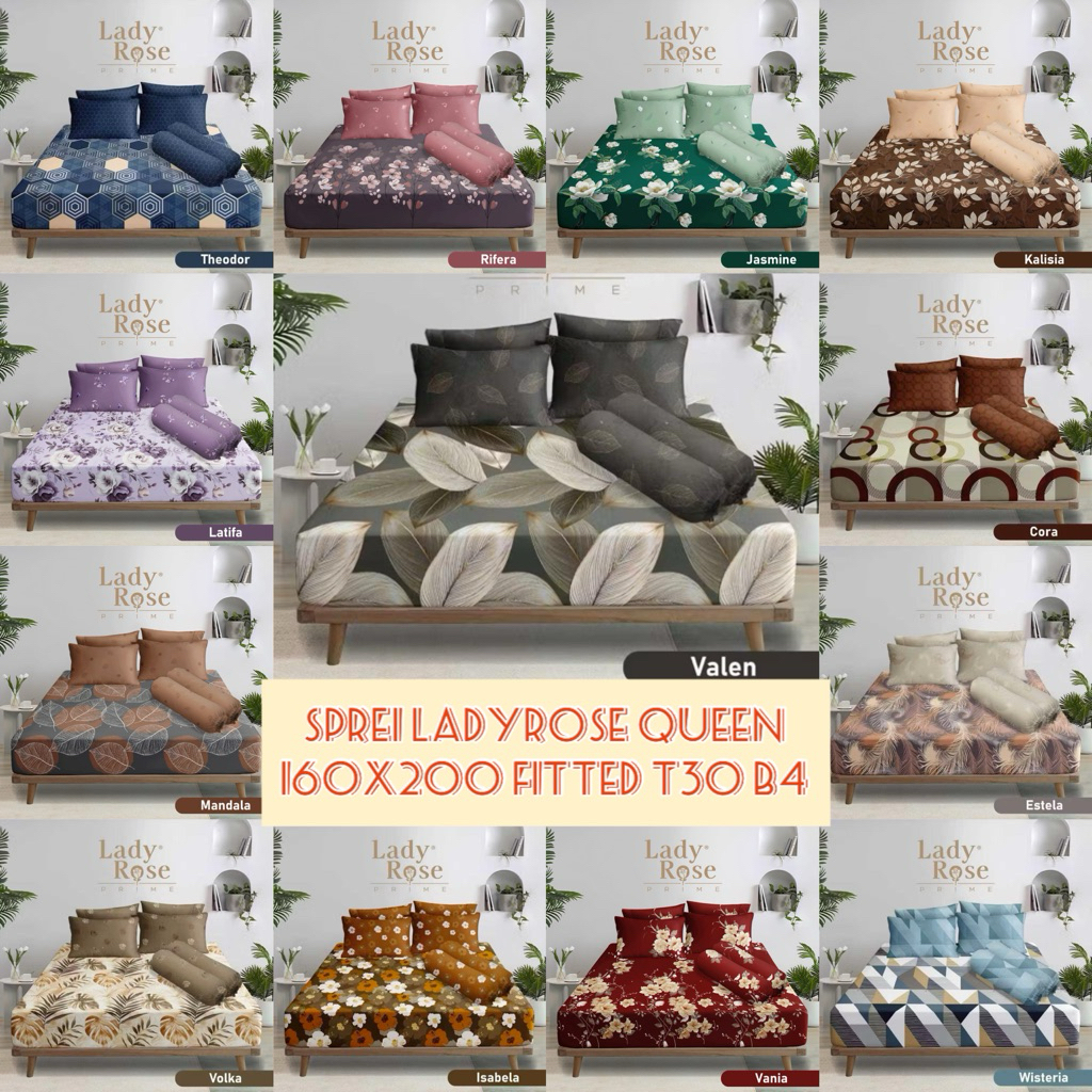 Sprei Lady Rose Prime QUEEN Tinggi 30 / Sprei Lady Rose 160x200 B4 / Sprei Lady Rose Queen B4 ukuran