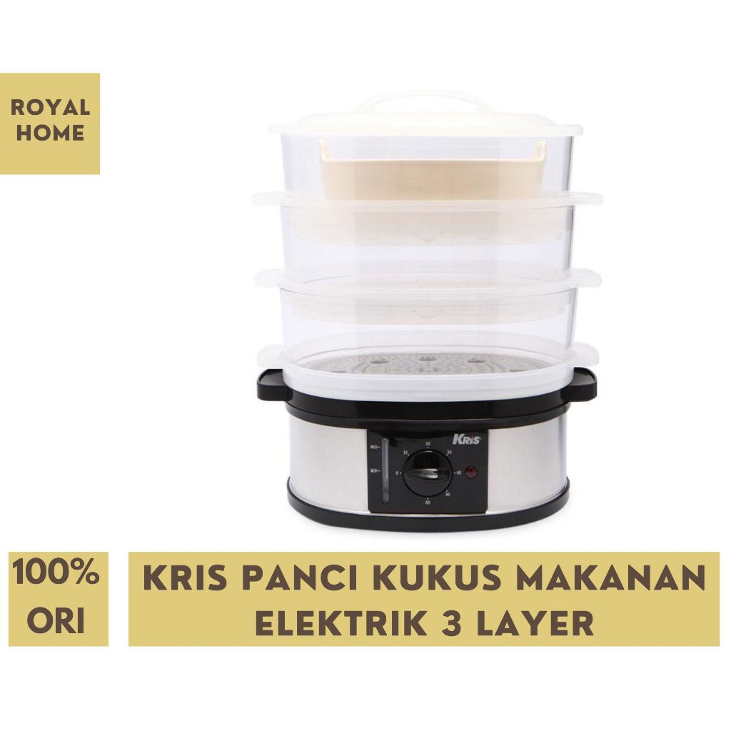 KRIS Panci Kukus Makanan Elektrik 3 Susun Electric Food Steamer 3 Layer Transparan 690-750W Pengukus
