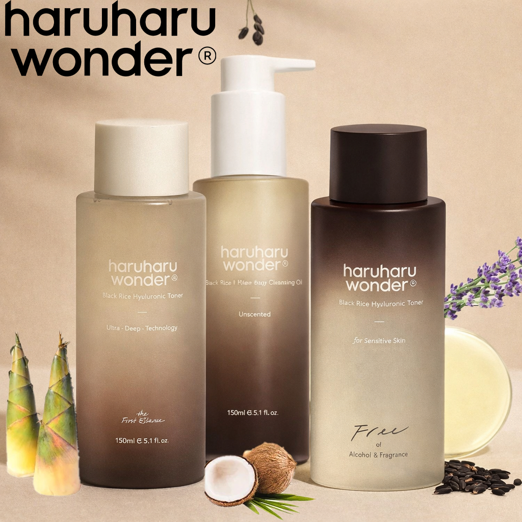 HARUHARU WONDER Black Rice Moisture Deep Cleansing Oil 150ml / Hyaluronic Toner 150ml For Sensitive 