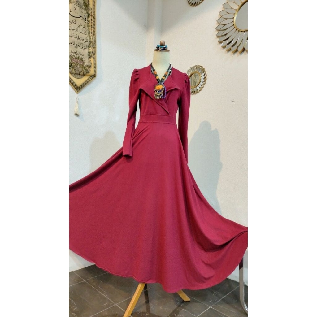 gamis panjang merah maroon bagus mewah preloved