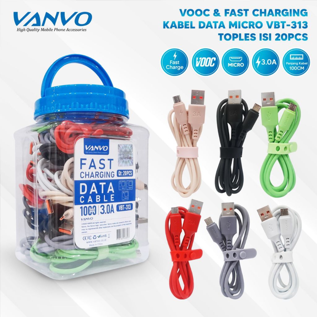 KABEL DATA CHARGER MIKRO-TYPE C VANVO FAST CHARGING 1 TOPLES ISI 20PCS