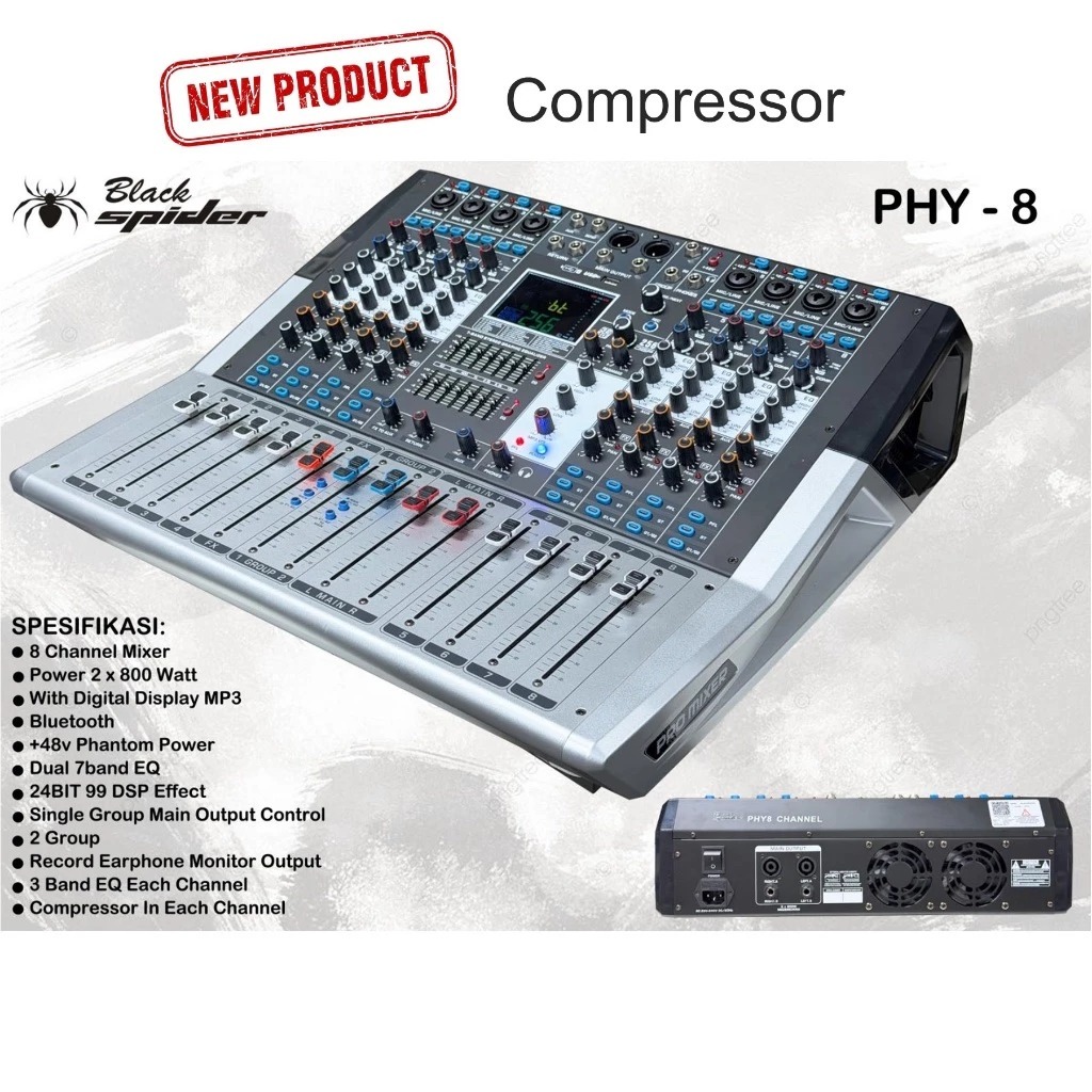 Power Mixer Audio Black Spider PHY-8 New Mixer Power 8 Channel phy8 blackspider