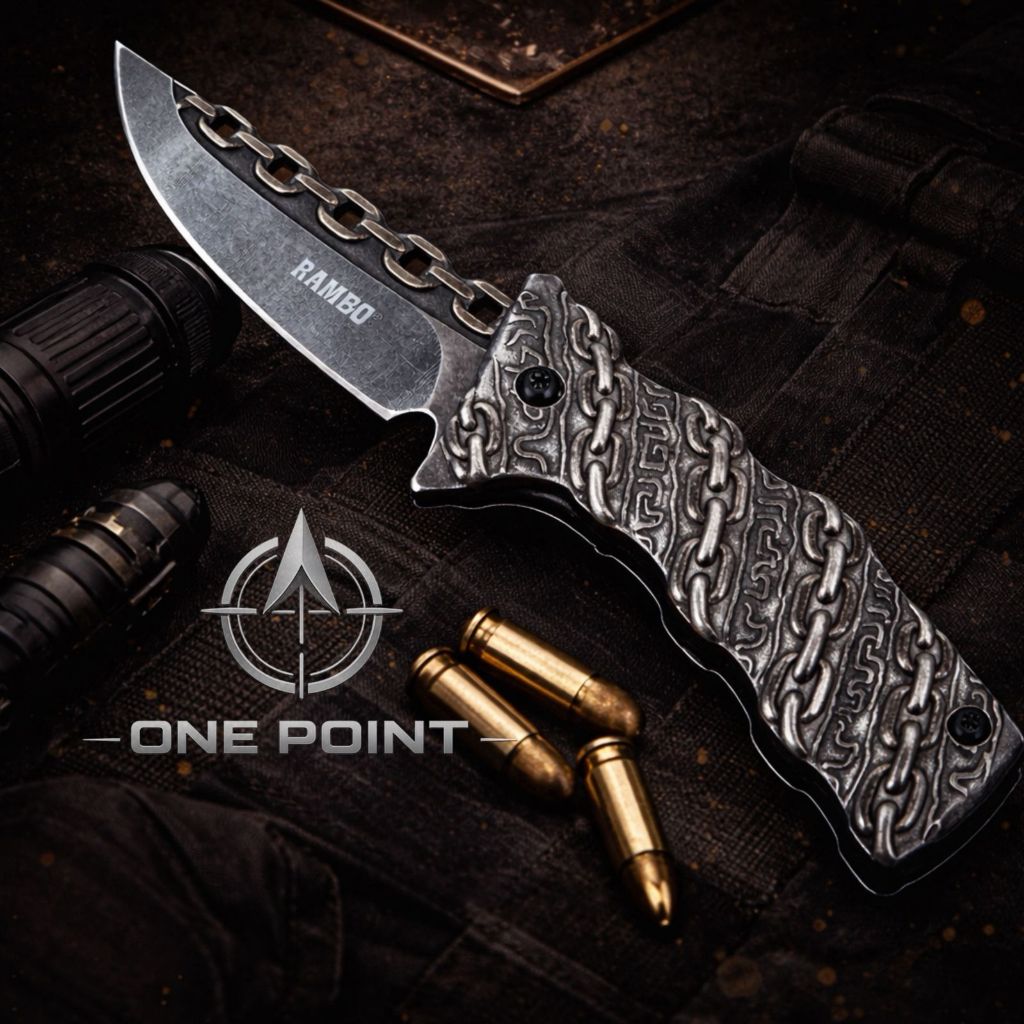 Pisau Lipat Rambo Motif Rantai Premium Outdoor Camping EDC Koleksi Unik Full Metal