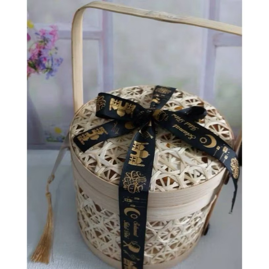 Toples rantang anyaman hampers bonus pita hiasan tutup