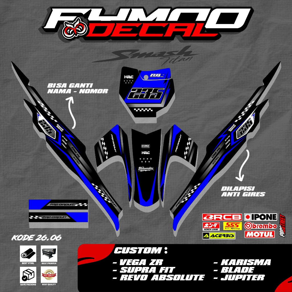 (NEW) STICKER DECAL STRIPING RBT HONDA SMASH TITAN 155 CUSTOM SUPERMOTO TERBARU KODE 26.06
