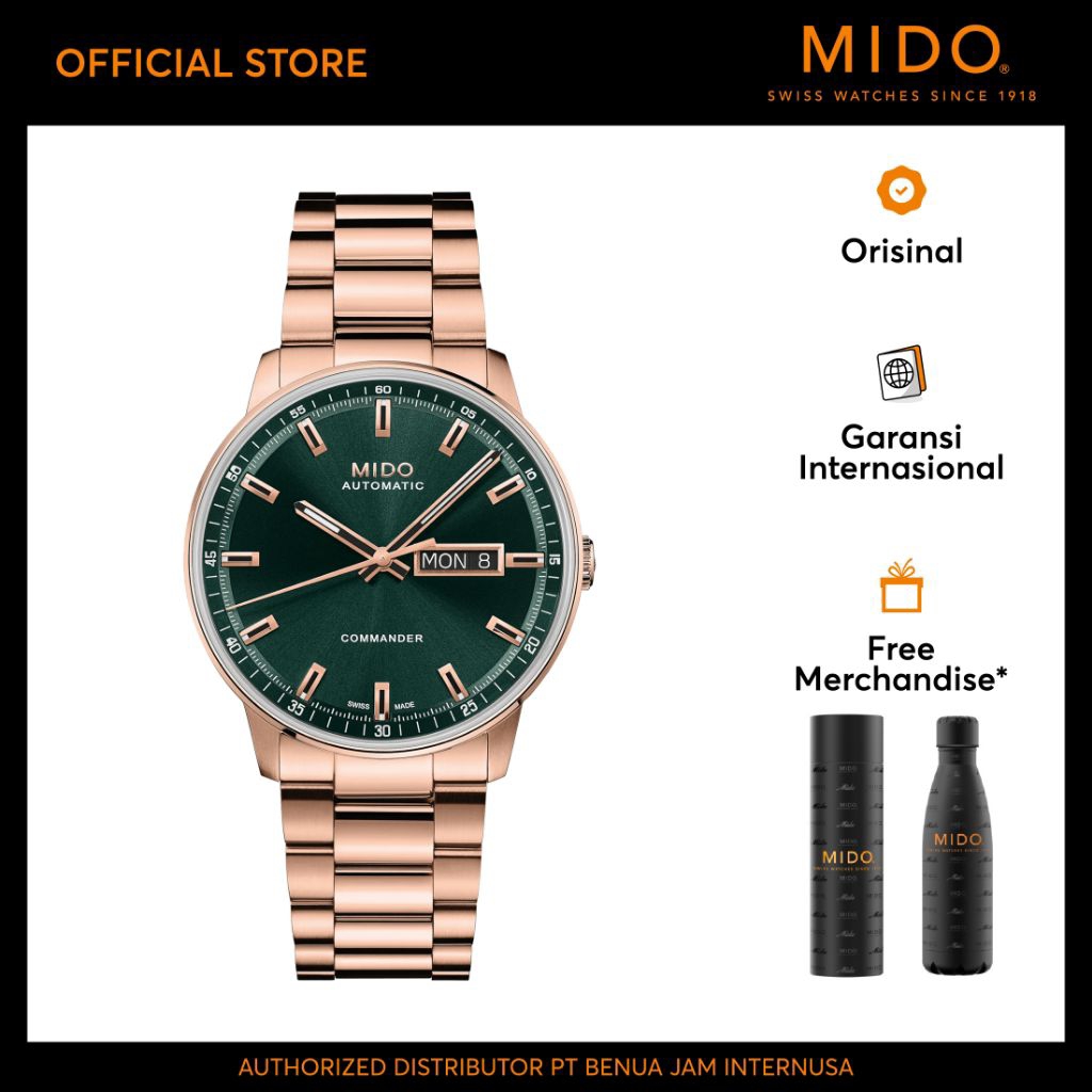 MIDO M0214303309100 Commander Datoday RoseGold Green