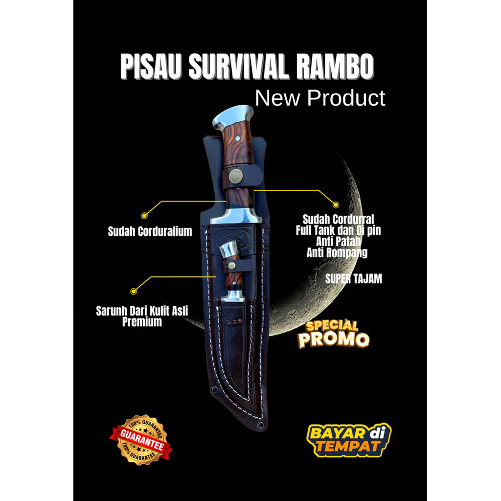 [BAJA BERKAH ABADI] PISAU SURVIVAL RAMBO PISAU BAJA SUPER TAJAM 25cm Bahan Baja Per SUP9 Asli Origin