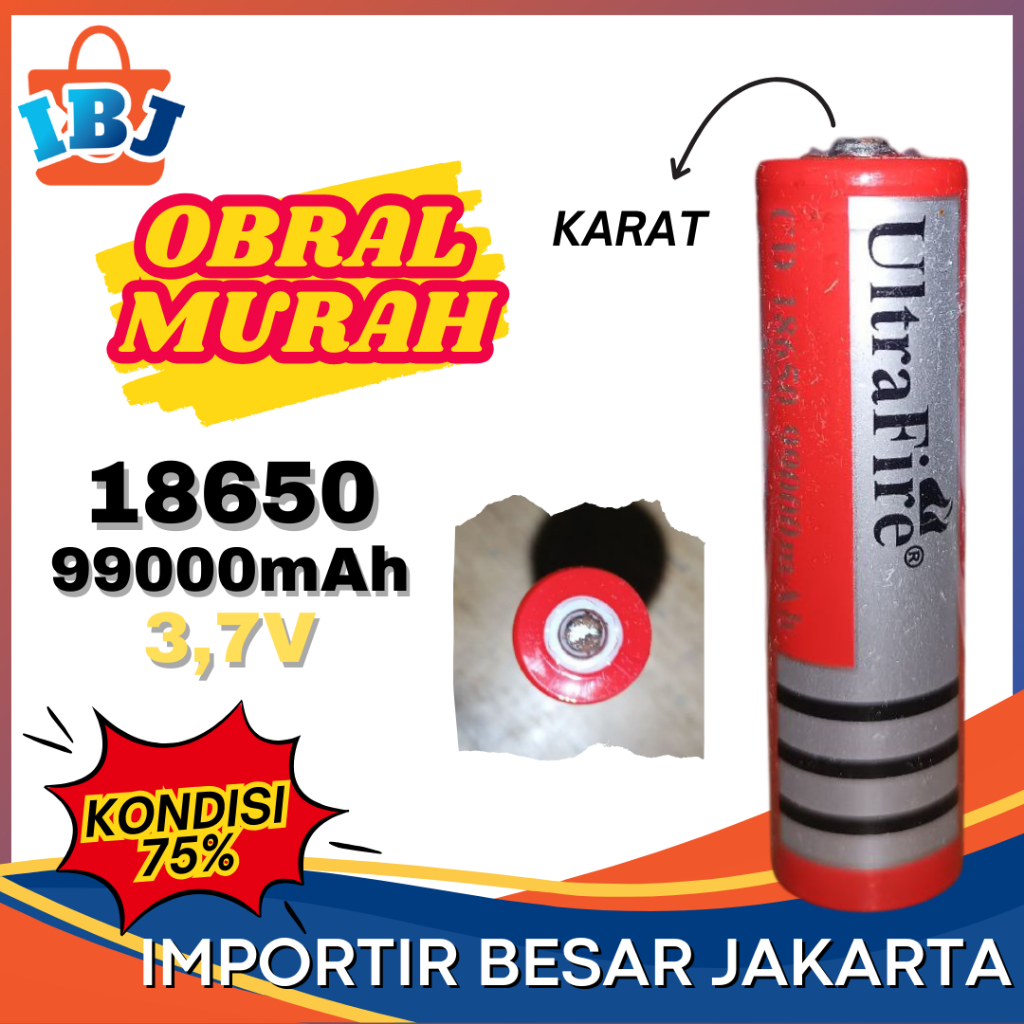 Baterai 18650 Ultra Firc Kondisi 75% 1 PCS Batre Kipas Angin Portabel PowerBank Senter